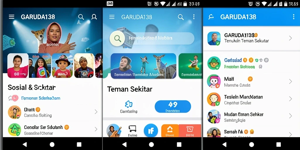 Tampilan antarmuka GARUDA138 untuk menemukan teman sekitar.